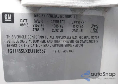 2014 Chevrolet Impala 1Lz from USA, damaged, VIN 1G1145SLXEU116537